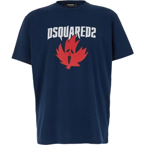 Maple Print Crewneck T-shirt , Herren, Größe: L - Dsquared2 - Modalova