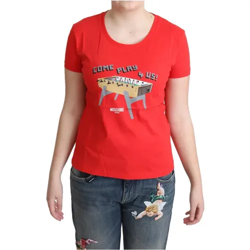 Rotes Authentisches Basic Tee mit Logo-Details , Damen, Größe: S - Moschino - Modalova