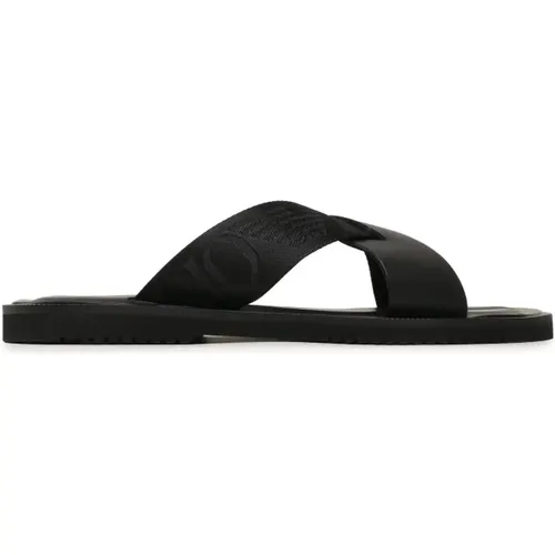 Schwarze Gekreuzte Ledersandalen - Emporio Armani - Modalova