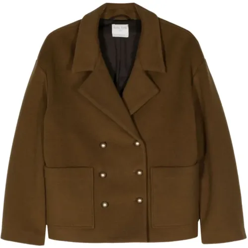 Khaki Wool Blend Double-Breasted Coat , female, Sizes: M - Forte Forte - Modalova