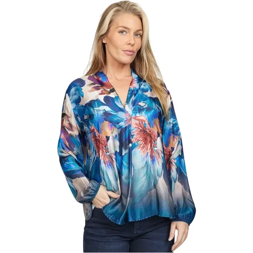 Bluse mit Blumenmuster und Puffärmeln , Damen, Größe: 2XL - 2-Biz - Modalova