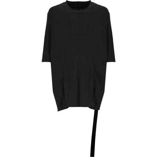 Schwarzes Baumwoll-T-Shirt Rundhalsausschnitt Kurze Ärmel , Herren, Größe: L - Rick Owens - Modalova