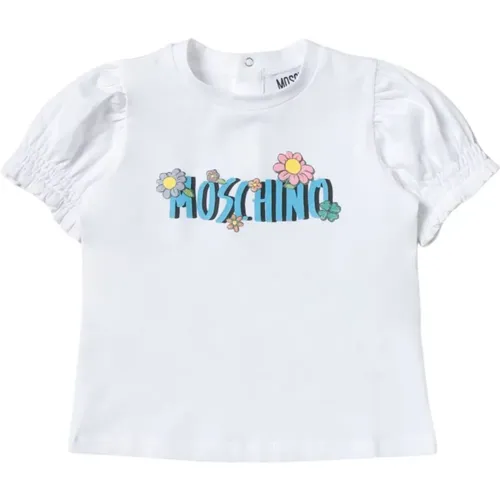 Weißes Kinder T-Shirt mit Blumen-Logo-Print - Moschino - Modalova