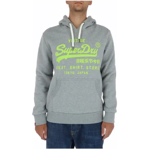 Grauer Print-Sweatshirt mit Taschen , Herren, Größe: XL - Superdry - Modalova