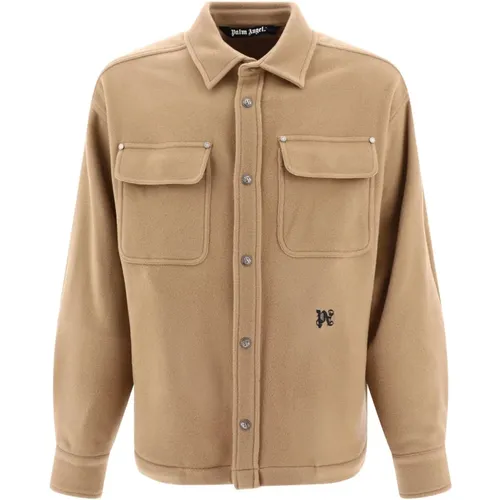 Monogramm Taschen Wolle Overshirt Jacke - Palm Angels - Modalova