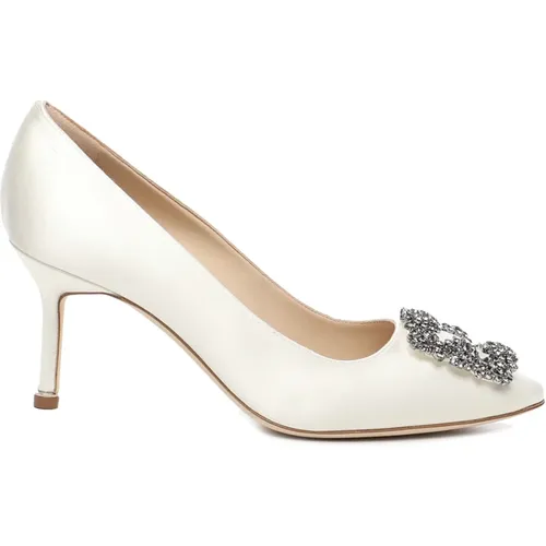 Satin Pumps with Crystal Buckle , female, Sizes: 7 UK, 6 UK, 4 UK, 8 UK, 5 UK - Manolo Blahnik - Modalova