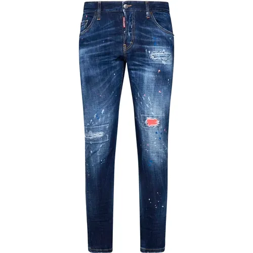 Blaue Distressed Denim Jeans , Herren, Größe: M - Dsquared2 - Modalova