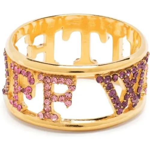 Gold Logo Pavé Kristall Ring - Off White - Modalova