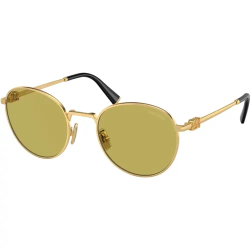 Round Metal Sunglasses Green Lenses , unisex, Sizes: 50 MM - Miu Miu - Modalova