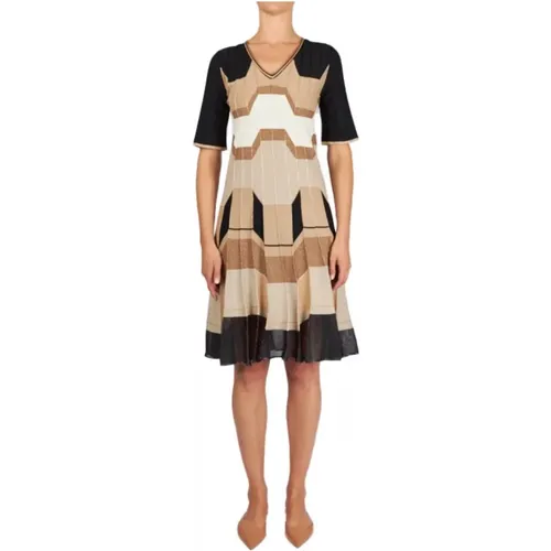 Geometrisches Kurzes Kleid Weiß Braun , Damen, Größe: M - D.Exterior - Modalova