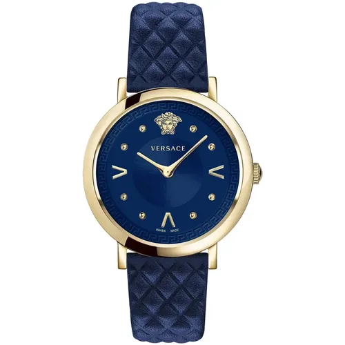Chic Blaue Leder Gold Stahl Uhr - Versace - Modalova