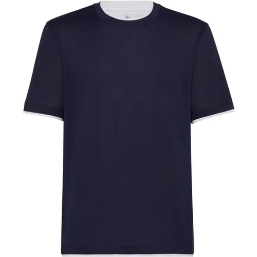 Lagendesign Seiden-Baumwoll T-Shirt , Herren, Größe: L - BRUNELLO CUCINELLI - Modalova