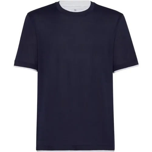 Lagendesign Seiden-Baumwoll T-Shirt - BRUNELLO CUCINELLI - Modalova