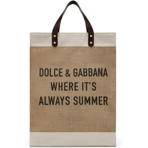 Shopping logo-print tote bag , male, Sizes: ONE SIZE - Dolce & Gabbana - Modalova