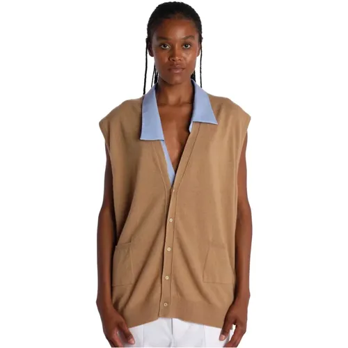 Camel Wool Blend Button Neck Vest , female, Sizes: 2XS, S - Jejia - Modalova