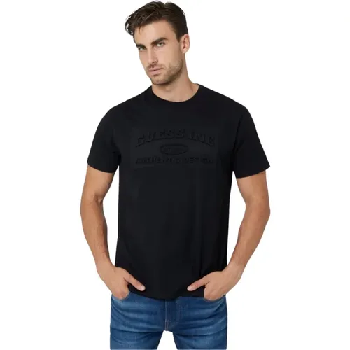 T-Shirt mit geprägtem Logo - Schwarz , Herren, Größe: 2XL - Guess - Modalova