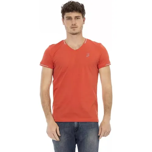 V-Ausschnitt T-Shirt mit Brustdruck , Herren, Größe: XL - Trussardi - Modalova