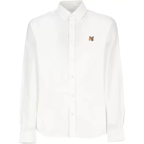 Weißes Baumwollhemd mit Besticktem Fuchskopf , Herren, Größe: M - Maison Kitsuné - Modalova
