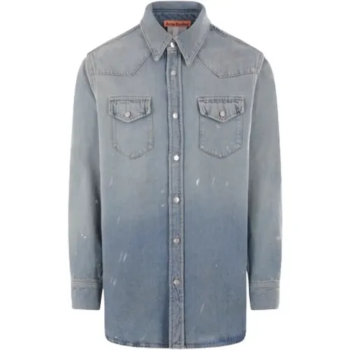 Blaue Denim Relaxed-Fit Farbspritzer Hemd , Herren, Größe: L - Acne Studios - Modalova