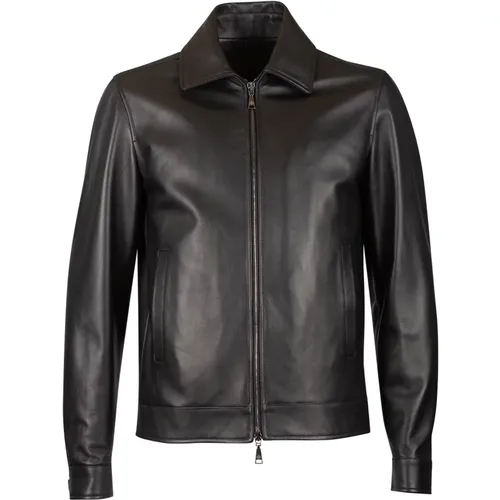 Leather Jacket with Zip Closure , male, Sizes: 2XL, M, XL - Tagliatore - Modalova