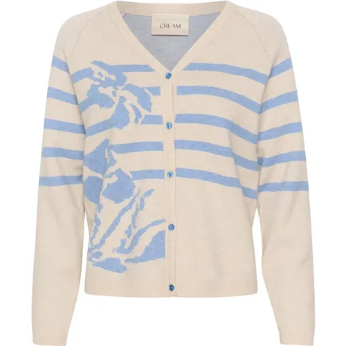 Blau Gestreifter Strick-Cardigan , Damen, Größe: XS - Cream - Modalova