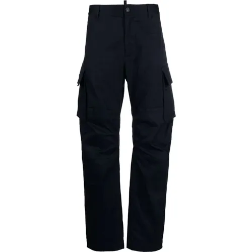 Navy Logo-Print Cargo Trousers , male, Sizes: L, XL - Dsquared2 - Modalova