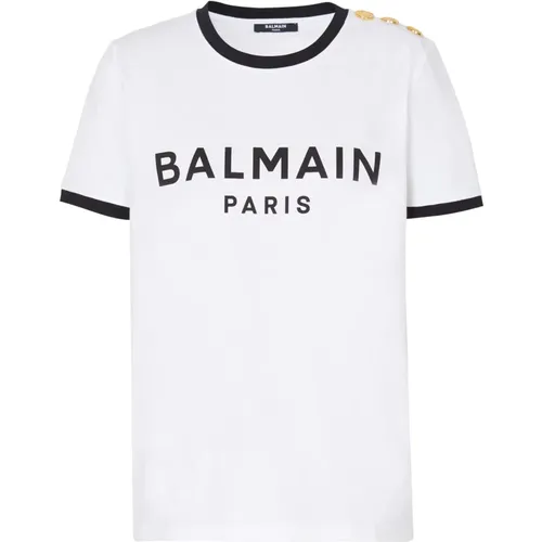 Paris T-shirt mit drei Knöpfen , Damen, Größe: L - Balmain - Modalova