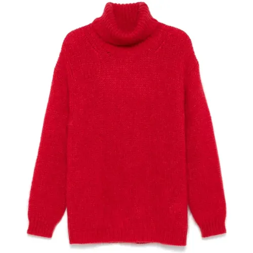 Roter Mohair-Mix Rollkragenpullover , Damen, Größe: M - P.A.R.O.S.H. - Modalova