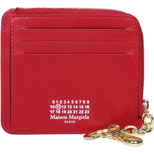 Leather Wallet with White Contrast Stitching and Bold Color , female, Sizes: ONE SIZE - Maison Margiela - Modalova