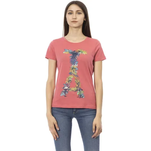 Casual T-Shirt mit kurzen Ärmeln und Rundhalsausschnitt , Damen, Größe: S - Trussardi - Modalova