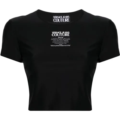 Logo-Print Cropped T-Shirt , female, Sizes: M, S - Versace Jeans Couture - Modalova