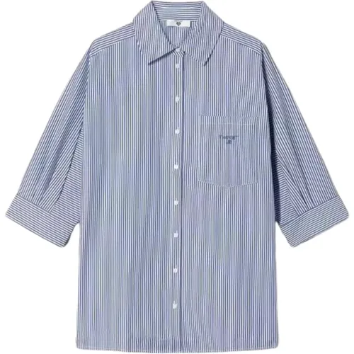 Blue Striped Jacquard Shirt , female, Sizes: XS - Twinset - Modalova