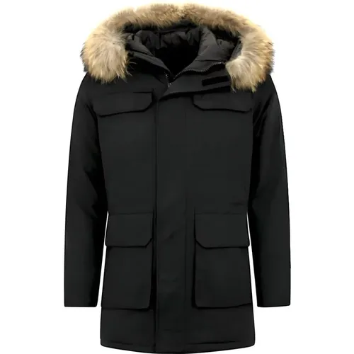 Men Parka Winter Jacket - Large Genuine Fur Collar , male, Sizes: XL, S, L, M - Enos - Modalova