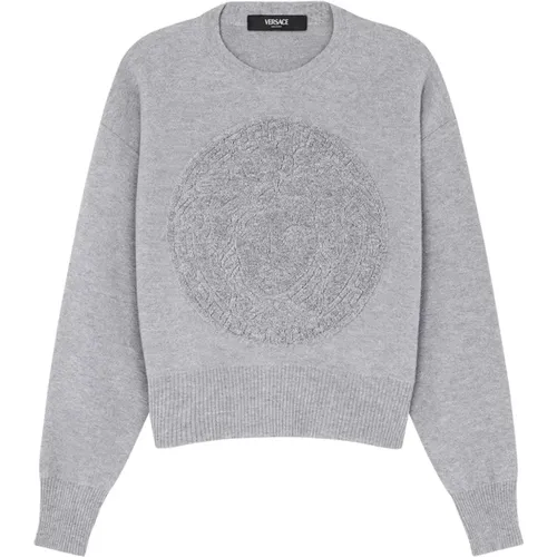 Medusa Embroidered Wool Sweater , female, Sizes: S, XS - Versace - Modalova