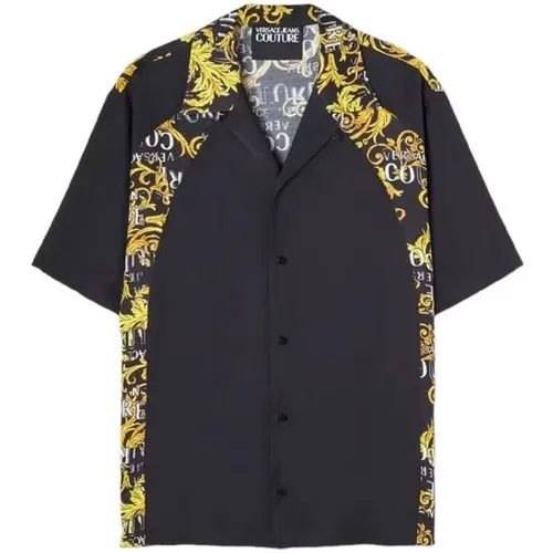Men`s Short Sleeve Baroque Print Twill Shirt - 50 , male, Sizes: L - Versace Jeans Couture - Modalova