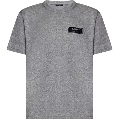 Grey Ribbed Crewneck T-shirts and Polos , male, Sizes: 2XL, XL, S - Balmain - Modalova