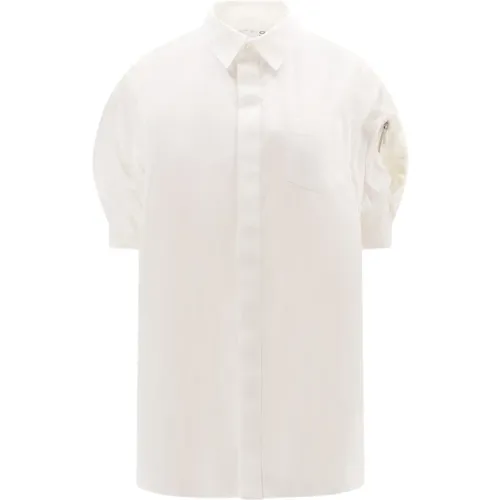 Short Sleeve Shirt with Hidden Button Closure , female, Sizes: L, S - Sacai - Modalova