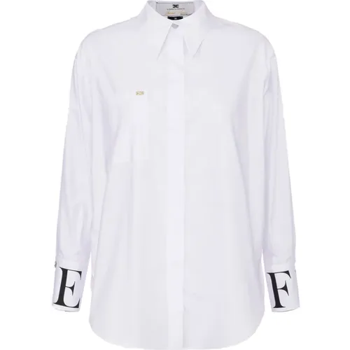 Cotton Poplin Shirt with Logo , female, Sizes: M, S - Elisabetta Franchi - Modalova