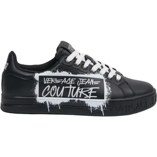 Schwarze Fondo Court Sneakers mit Inschrift , Herren, Größe: 45 EU - Versace Jeans Couture - Modalova