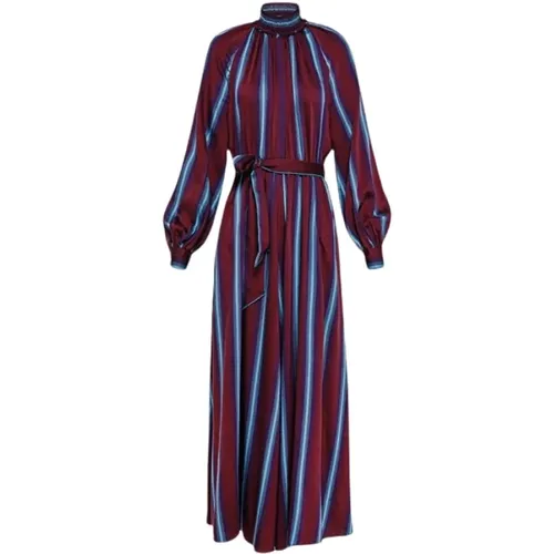 Gestreiftes Kleid mit fließenden Rüschen und Fransen am Saum , Damen, Größe: M - Forte Forte - Modalova