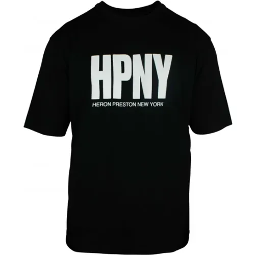 Schwarzes Baumwoll-T-Shirt mit HPNY-Druck,Schwarzes T-Shirt mit Logo-Print - Heron Preston - Modalova