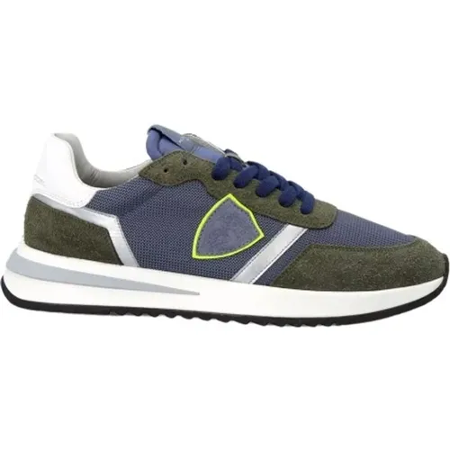 Blaue Militärstil Low Top Sneakers , Herren, Größe: 46 EU - Philippe Model - Modalova