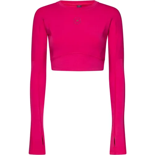 Fuchsia Ribbed Top with Cut-out and Logo , female, Sizes: S - adidas by stella mccartney - Modalova