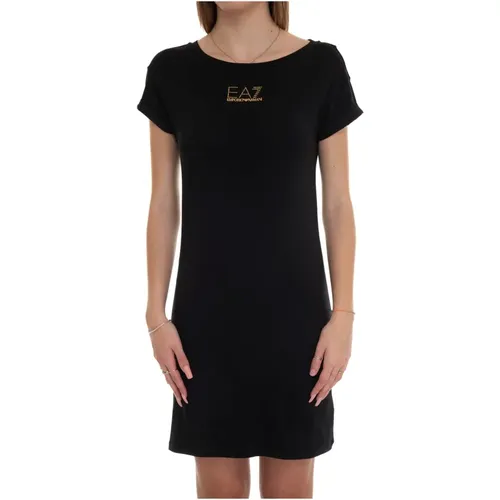 Short Sleeve Rhinestone Logo Mini Dress , female, Sizes: S - Emporio Armani EA7 - Modalova