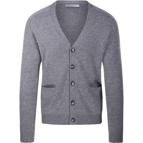 Grauer Mittel Cardigan Pullover , Herren, Größe: M - CASHMERE COMPANY - Modalova