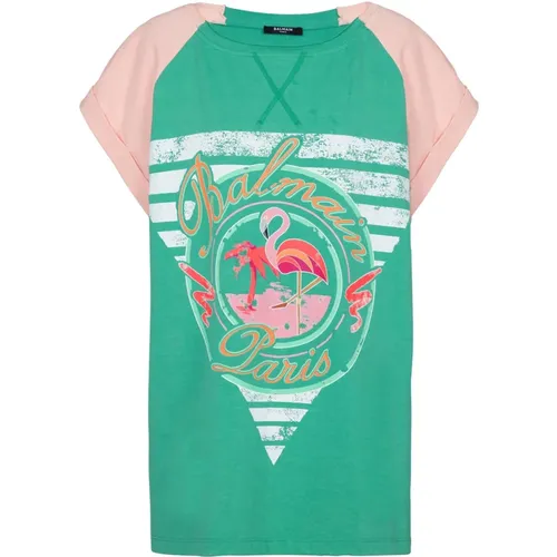 Flamingo T-shirt , Damen, Größe: 2XL - Balmain - Modalova