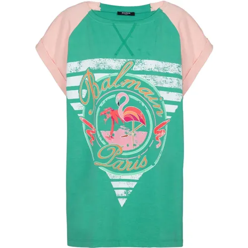 Flamingo T-shirt , Damen, Größe: XS - Balmain - Modalova