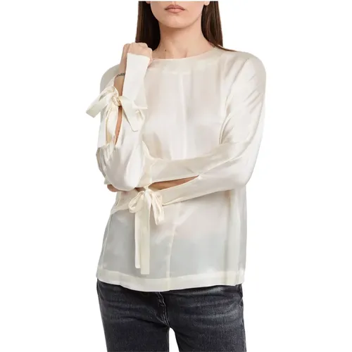 Creme Kimonoärmel Seidenmischung Shirt , Damen, Größe: S - Semicouture - Modalova