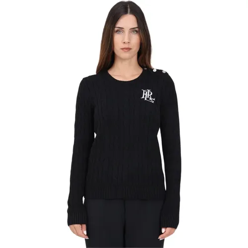 Schwarzer Crew-Neck Pullover mit Einzigartigen Dekorativen Knöpfen - Ralph Lauren - Modalova