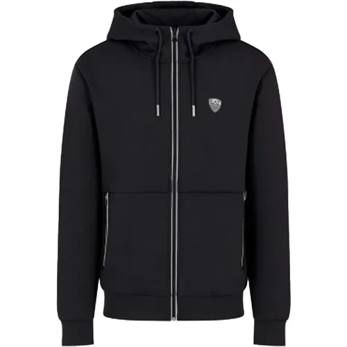 Kapuzen-Sweatshirt mit Reißverschluss - Patch Logo - Emporio Armani EA7 - Modalova